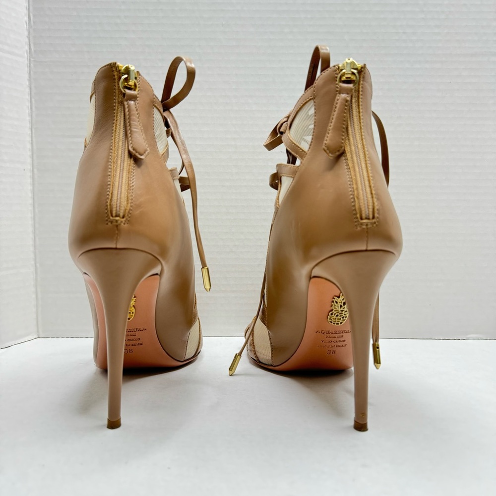 AQUAZZURA Strappy Tan Lace Up Heels Size 38 - Picture 5 of 12